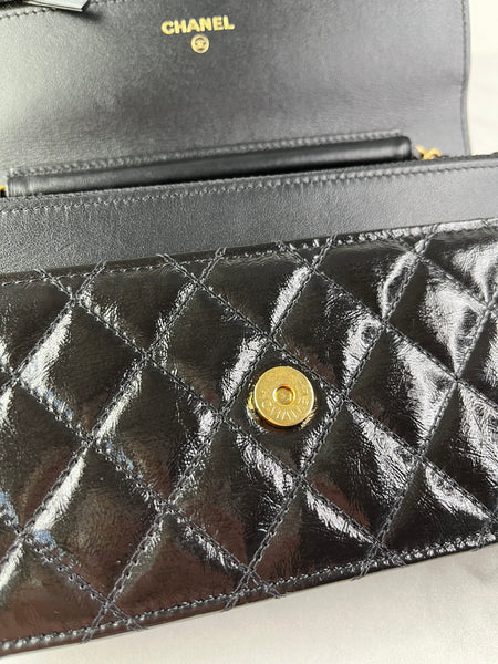 CHANEL Black CC Quilted Shiny Aged Calfskin Wallet On Chain crossbody/shoulder bag