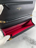 CHANEL Black CC Quilted Shiny Aged Calfskin Wallet On Chain crossbody/shoulder bag