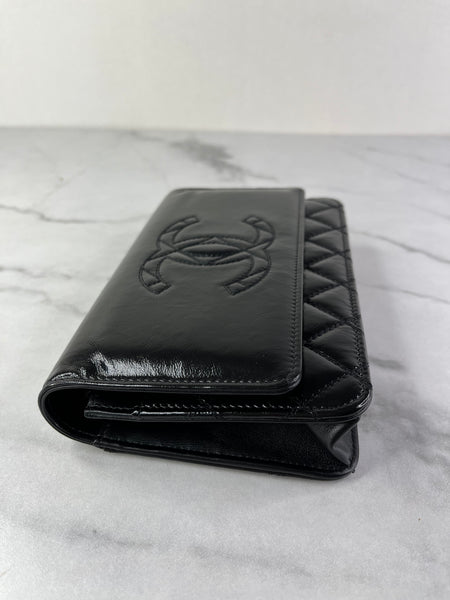 CHANEL Black CC Quilted Shiny Aged Calfskin Wallet On Chain crossbody/shoulder bag