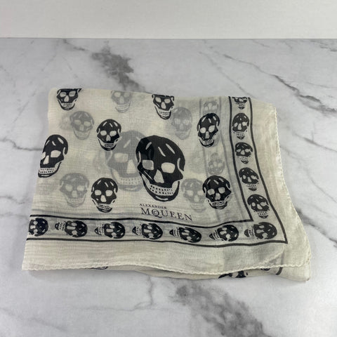 Alexander McQueen Classic White/Black Silk Chiffon Skull Scarf