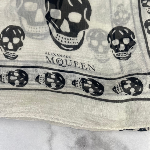 Alexander McQueen Classic White/Black Silk Chiffon Skull Scarf