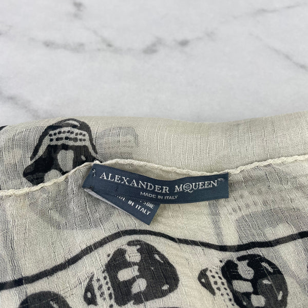 Alexander McQueen Classic White/Black Silk Chiffon Skull Scarf
