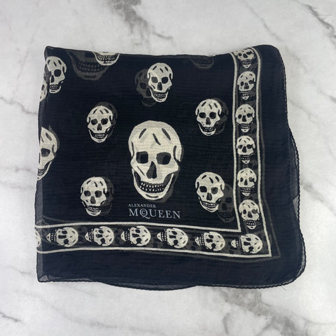 Alexander McQueen Classic Black/White Silk Chiffon Skull Scarf