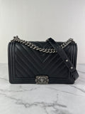 CHANEL Black Chevron Caviar Large Boy Crossbody/Shoulder Bag