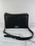 CHANEL Black Chevron Caviar Large Boy Crossbody/Shoulder Bag
