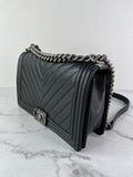CHANEL Black Chevron Caviar Large Boy Crossbody/Shoulder Bag