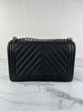 CHANEL Black Chevron Caviar Large Boy Crossbody/Shoulder Bag
