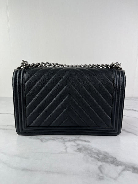 CHANEL Black Chevron Caviar Large Boy Crossbody/Shoulder Bag
