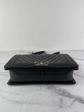 CHANEL Black Chevron Caviar Large Boy Crossbody/Shoulder Bag