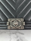 CHANEL Black Chevron Caviar Large Boy Crossbody/Shoulder Bag
