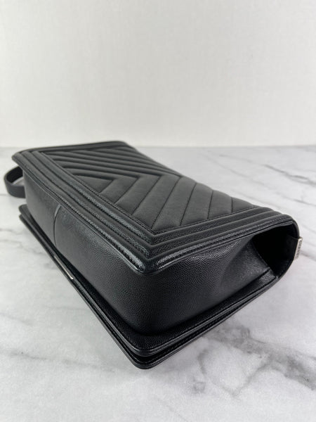 CHANEL Black Chevron Caviar Large Boy Crossbody/Shoulder Bag