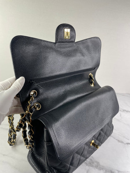CHANEL Black Caviar Classic Jumbo Double Flap Bag
