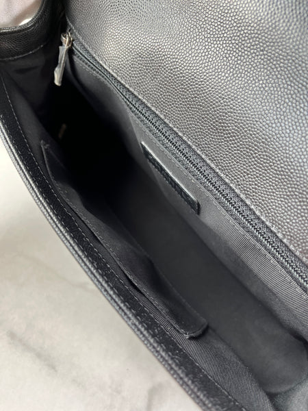 CHANEL Black Chevron Caviar Large Boy Crossbody/Shoulder Bag