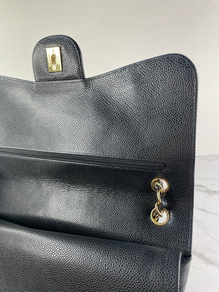 CHANEL Black Caviar Classic Jumbo Double Flap Bag
