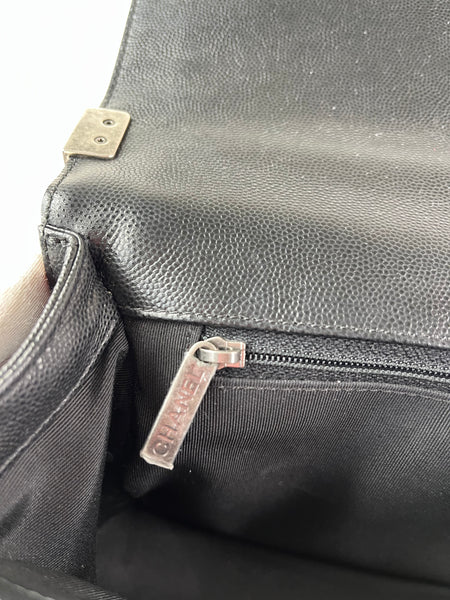 CHANEL Black Chevron Caviar Large Boy Crossbody/Shoulder Bag