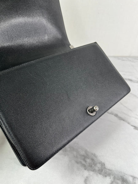 CHANEL Black Chevron Caviar Large Boy Crossbody/Shoulder Bag