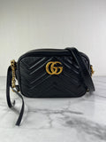 GUCCI Black Calfskin Matelasse Mini GG Marmont Chain Shoulder/Crossbody Bag