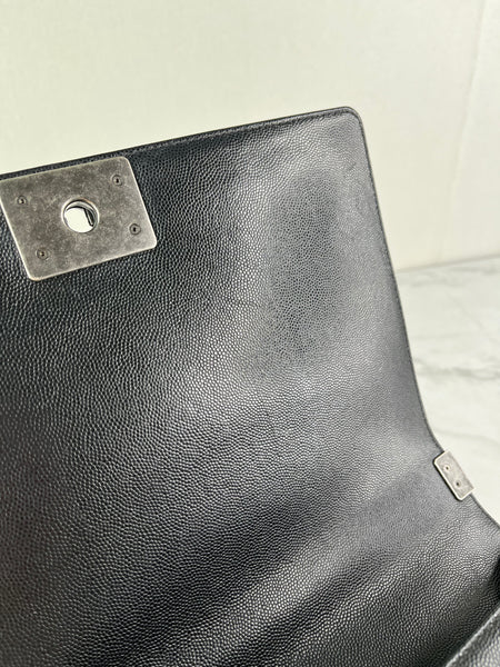 CHANEL Black Chevron Caviar Large Boy Crossbody/Shoulder Bag
