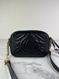 GUCCI Black Calfskin Matelasse Mini GG Marmont Chain Shoulder/Crossbody Bag