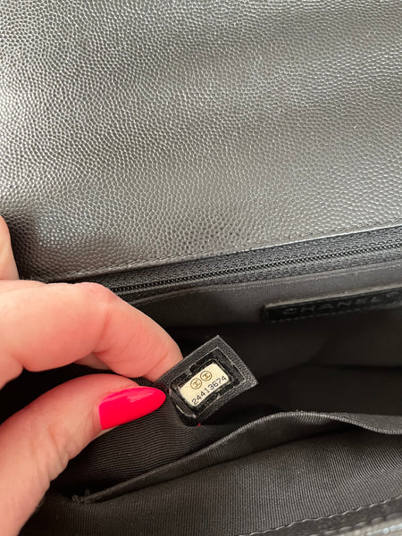 CHANEL Black Chevron Caviar Large Boy Crossbody/Shoulder Bag