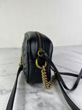 GUCCI Black Calfskin Matelasse Mini GG Marmont Chain Shoulder/Crossbody Bag