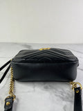GUCCI Black Calfskin Matelasse Mini GG Marmont Chain Shoulder/Crossbody Bag