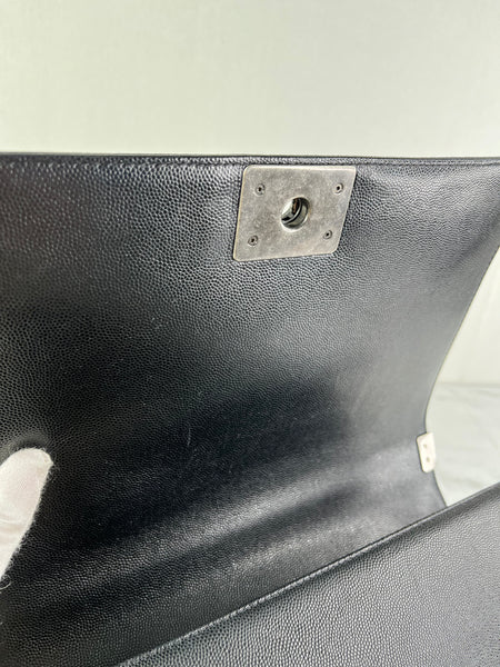 CHANEL Black Chevron Caviar Large Boy Crossbody/Shoulder Bag