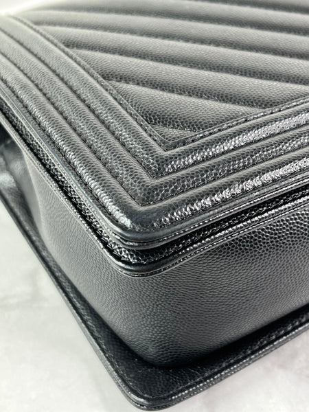 CHANEL Black Chevron Caviar Large Boy Crossbody/Shoulder Bag