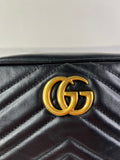 GUCCI Black Calfskin Matelasse Mini GG Marmont Chain Shoulder/Crossbody Bag