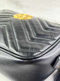 GUCCI Black Calfskin Matelasse Mini GG Marmont Chain Shoulder/Crossbody Bag