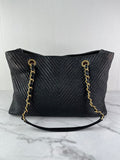 CHANEL Black Wrinkled Lambskin Chevron Quilted Surpique Tote Shoulder Bag