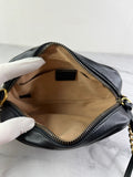 GUCCI Black Calfskin Matelasse Mini GG Marmont Chain Shoulder/Crossbody Bag