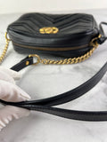 GUCCI Black Calfskin Matelasse Mini GG Marmont Chain Shoulder/Crossbody Bag