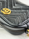 GUCCI Black Calfskin Matelasse Mini GG Marmont Chain Shoulder/Crossbody Bag