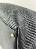 CHANEL Black Wrinkled Lambskin Chevron Quilted Surpique Tote Shoulder Bag