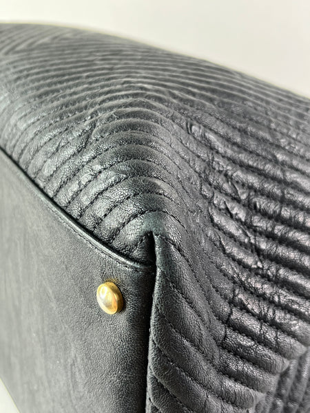 CHANEL Black Wrinkled Lambskin Chevron Quilted Surpique Tote Shoulder Bag