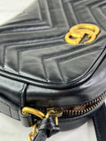 GUCCI Black Calfskin Matelasse Mini GG Marmont Chain Shoulder/Crossbody Bag
