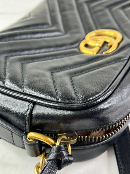 GUCCI Black Calfskin Matelasse Mini GG Marmont Chain Shoulder/Crossbody Bag