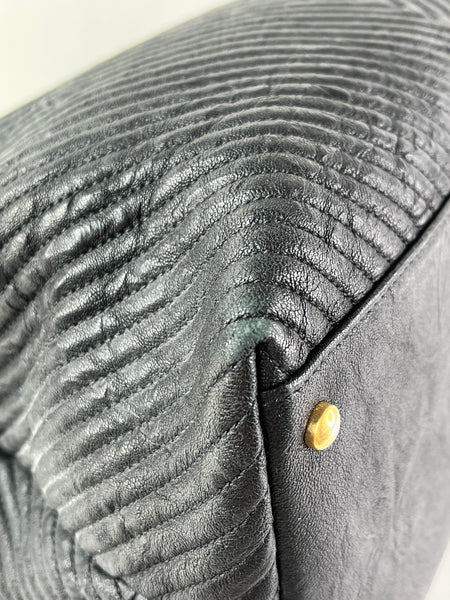 CHANEL Black Wrinkled Lambskin Chevron Quilted Surpique Tote Shoulder Bag