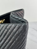 CHANEL Black Wrinkled Lambskin Chevron Quilted Surpique Tote Shoulder Bag