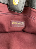 CHANEL Black Wrinkled Lambskin Chevron Quilted Surpique Tote Shoulder Bag