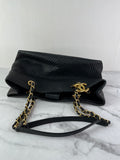 CHANEL Black Wrinkled Lambskin Chevron Quilted Surpique Tote Shoulder Bag