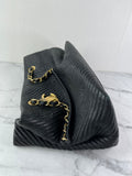CHANEL Black Wrinkled Lambskin Chevron Quilted Surpique Tote Shoulder Bag