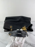 CHANEL Black Wrinkled Lambskin Chevron Quilted Surpique Tote Shoulder Bag