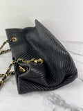 CHANEL Black Wrinkled Lambskin Chevron Quilted Surpique Tote Shoulder Bag