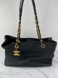 CHANEL Black Wrinkled Lambskin Chevron Quilted Surpique Tote Shoulder Bag