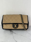 CHANEL Beige/Black Calfskin Quilted Medium Graphic Flap Shoulder/Crossbody Bag