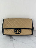 CHANEL Beige/Black Calfskin Quilted Medium Graphic Flap Shoulder/Crossbody Bag