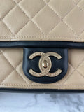 CHANEL Beige/Black Calfskin Quilted Medium Graphic Flap Shoulder/Crossbody Bag
