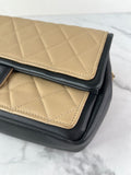 CHANEL Beige/Black Calfskin Quilted Medium Graphic Flap Shoulder/Crossbody Bag